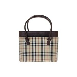 Burberry Nova Check Tote Bag Beige Tan Canvas Leather
